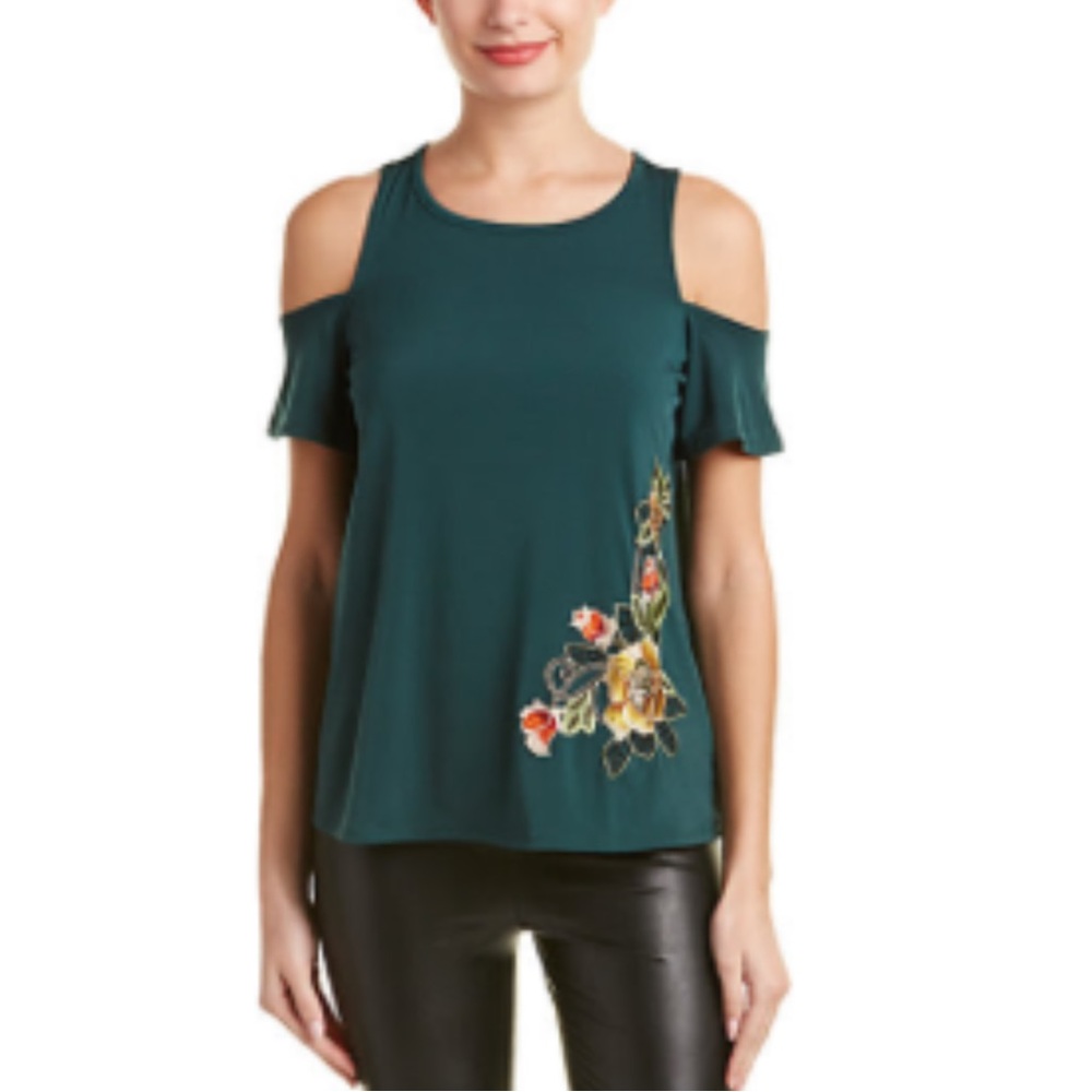 Sweet Rain Floral Embroidered Cold Shoulder Top